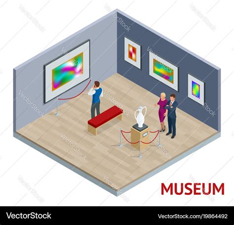 Isometric Museum Interior Or Art Gallery Concept Vector Image