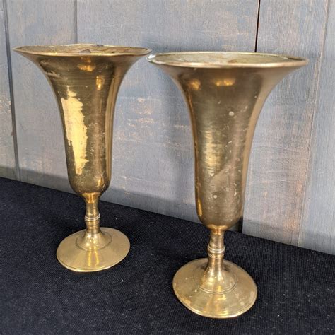 Medium Size Pair Brass Fluted Flower Vases Sold Antique Church