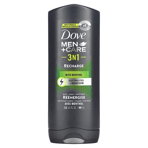 Dove, Men + Care 3 n 1, гель для душа, тела, лица и волос с ментолом ...