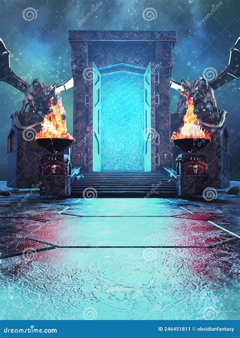 Portal With A Gargoyle And Fire Burners Stock Photography