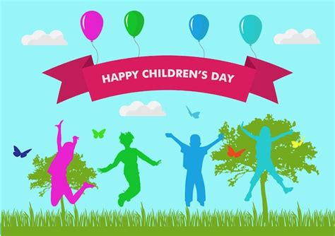 Premium Vector Happy Childrens Day Poster With A Ribbon That Says