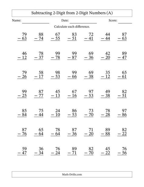 Digit Subtraction Without Regrouping Worksheets Free Off