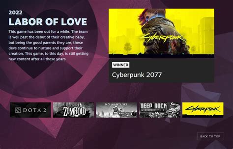 Cyberpunk 2077 Won the "Labor of Love" Steam Award 2022 - EIP Gaming