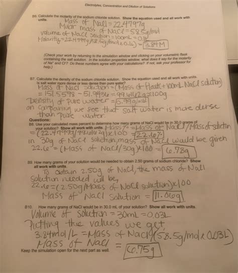 Electrolytes Concentration And Dilution Of Solutions Chegg