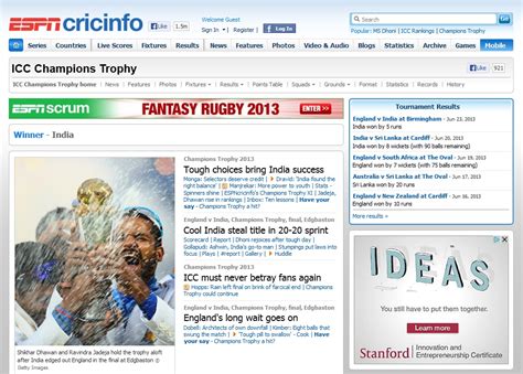 2013 ICC Champions Trophy Scores for ESPNcricinfo Globally Across ...