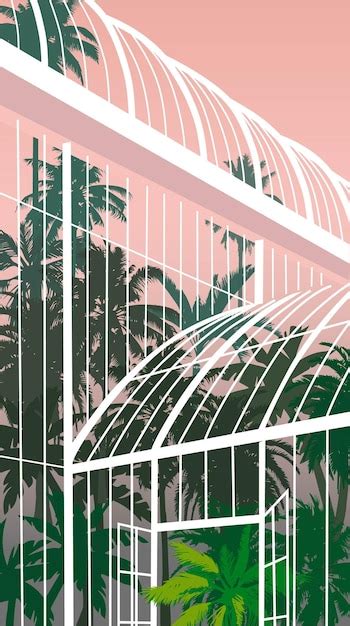 Imagen Vectorial Invernadero Con Plantas Tropicales Vector Premium