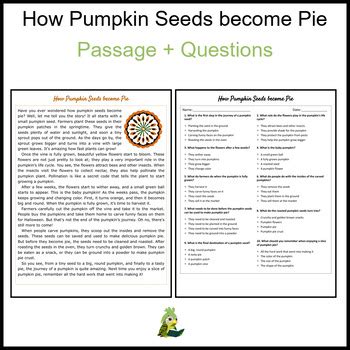 How Pumpkin Seeds Become Pie Reading Comprehension And Word Search