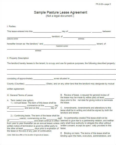 Printable Pasture Lease Agreement Forms And Templates Fillable