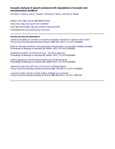 Pdf Acoustic Analysis Of Speech Produced With Degradation Of Acoustic And Somatosensory