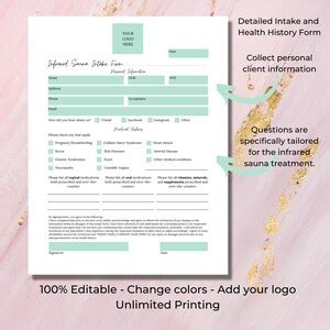 Infrared Sauna Intake Consent Forms I Diy Editable Printable Page