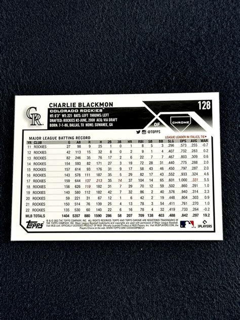 2023 Topps Chrome CHARLIE BLACKMON Sepia Refractor 128 Colorado