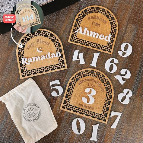 Muslim Baby Wood Rattan Arch Milestone Signs Name Sign First Ramadan