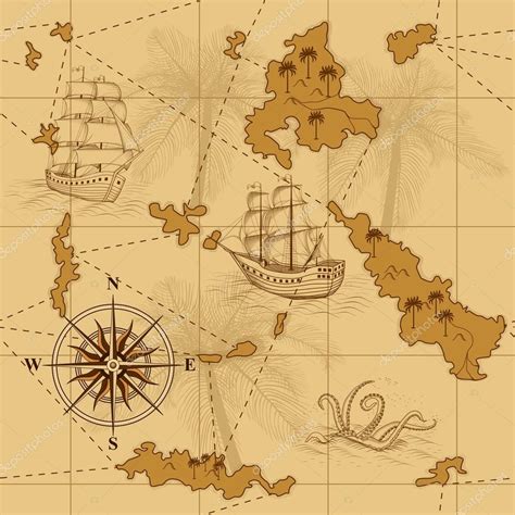 Seamless Old Map With A Compass And Ships — Stock Vector © M Svetlana 72074357