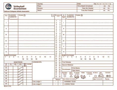 Volleyball Scoresheet Printable