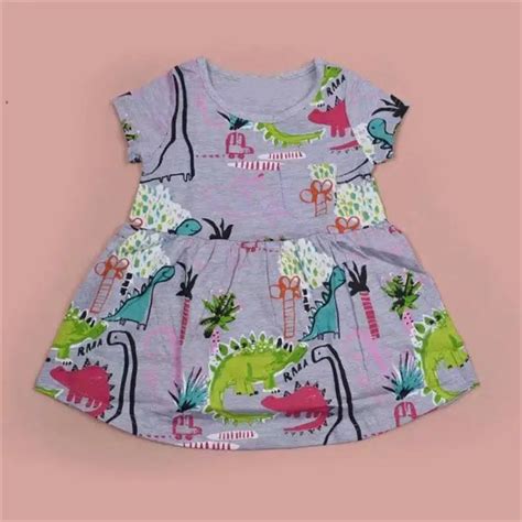 girls dinosaur dress baby girl dress cotton Round collar summer for ...