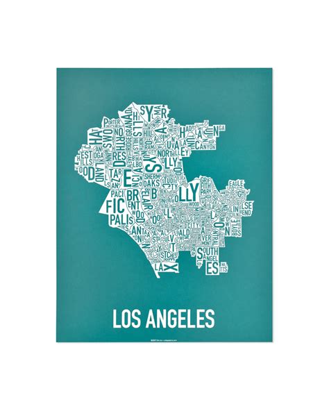 Los Angeles Neighborhood Map 11" x 14" Classic Black & White Poster