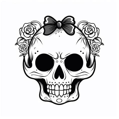 Premium Photo | A black and white skull with roses in her hair ...