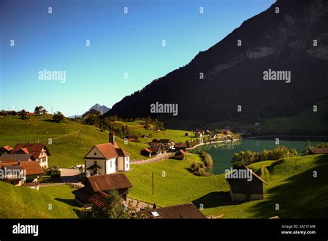 lake lungern Switzerland - famous fishing lake in Switzerland Stock ...