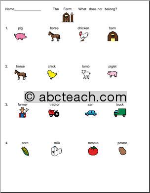 Worksheet What Does Not Belong Farm Theme Abcteach