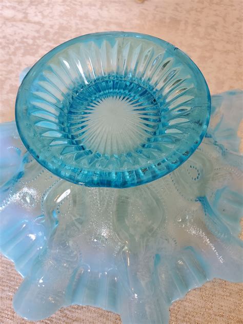 Antique Dugan Blue Opalescent Glass Keyhole Crimped Ruffled Etsy