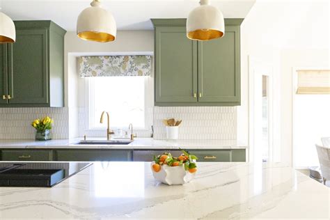 Green Kitchen Cabinets/ white quartz countertops | Funky kitchen ...