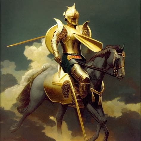 Gold Armored Knight Riding A Black Horse Carrying A Midjourney