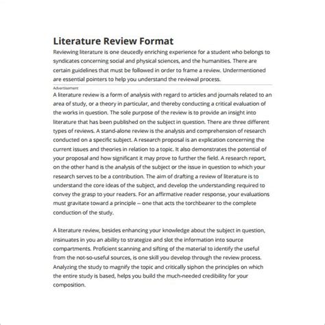 Literature Review Outline Template 8 Free Sample Example Format