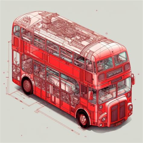 Premium Ai Image Arafed Red Double Decker Bus With A Blueprint Of A