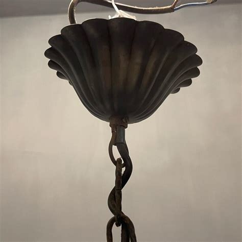 Paar Vintage Hanglampen Van Smeedijzer En Murano Glas