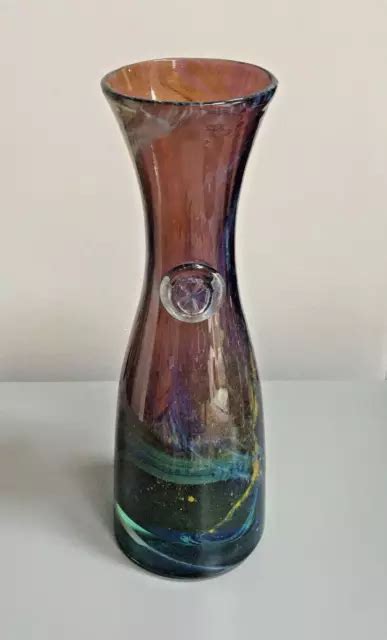 VINTAGE MDINA GLASS Carafe Vase With Maltese Cross Seal 23 Cm H 18