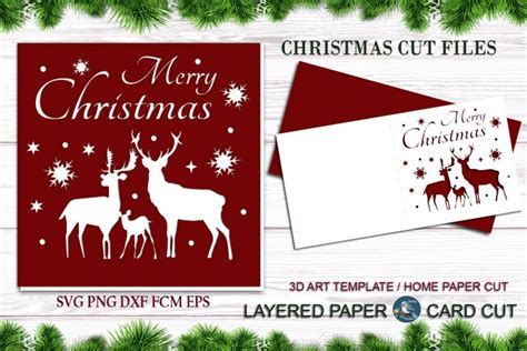 Merry Christmas Card Papercut Svg Templates