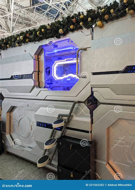 Moscow, Russia - December 15, 2020: Capsule Hotel Has Been Installed at