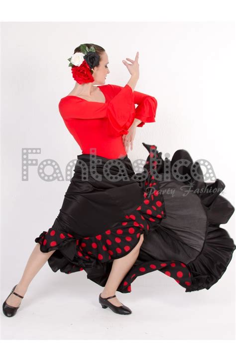 Flamenco And Sevillanas Skirt Black Skirt With Flounce And Red Polka