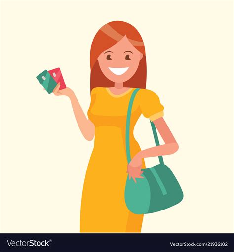 Beautiful Woman Holding A Credit Card In Her Hand Vector Image