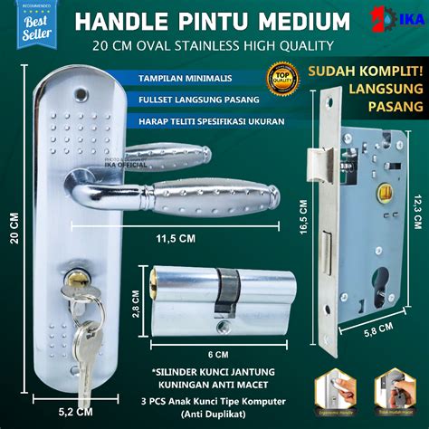 Jual Kunci Pintu Set Komplit Silver 20CM Gagang Kotak Kunci Pintu