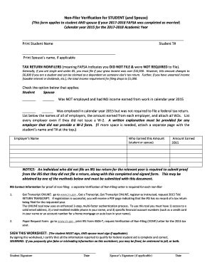 Fillable Online Non Filer Verification For STUDENT And Spouse Fax