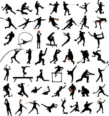 Various Silhouettes Of People Playing Tennis And Other Sports