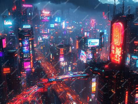 cyberpunk city  night  neon lights rain   futuristic