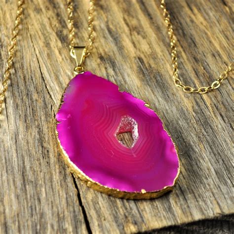 Agate Necklace Hot Pink Agate Necklace Agate Slice Pendant