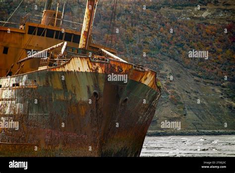 Abandoned Aground Commercial Ship At Cabo San Pablo Beach Tierra Del