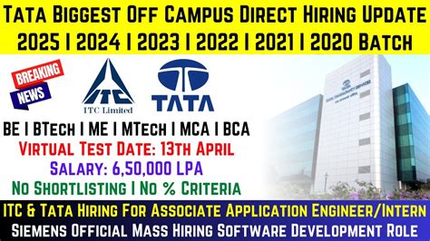 Biggest Direct Test Hiring 2021 2022 2023 2024 2025 BATCH Tata