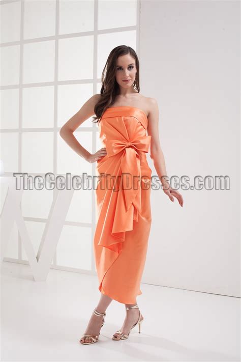 Discount Orange Strapless Bridesmaid Prom Dresses Thecelebritydresses