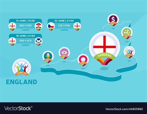 England Natioanal Team Matches On Isometric Map Vector Image