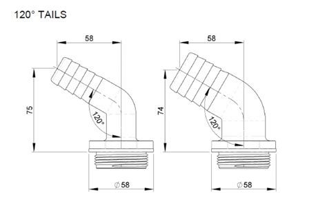 Tru Design Aquavalve Hose Tails 120 Degree