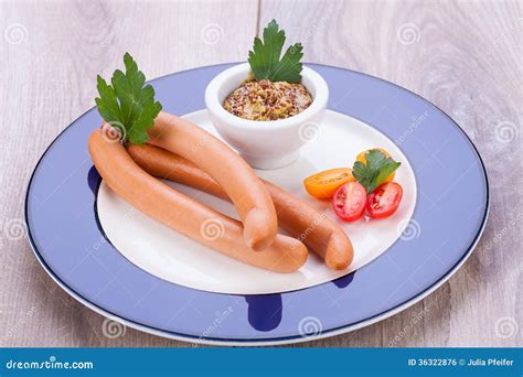 Tasty Traditional Pork Sausages Frankfurter Snack Food Stock Photo