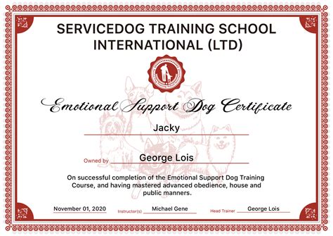 Printable Emotional Support Dog Certificate