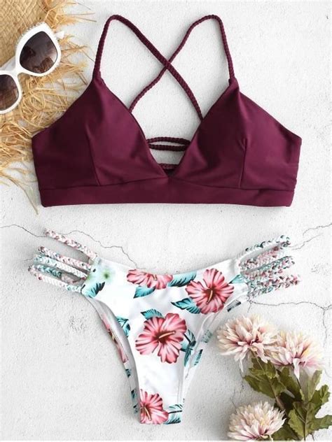 Lace Up Braided Flower Bikini Set P125401 In 2021 Flower Bikini