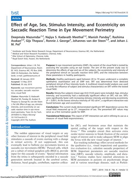 Pdf Effect Of Age Sex Stimulus Intensity And Eccentricity On