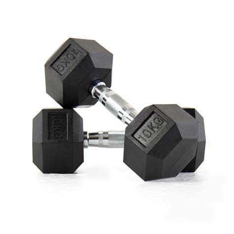 10kg (Black) Rubber Covered Hex. Dumbbell - Pulse Fitness