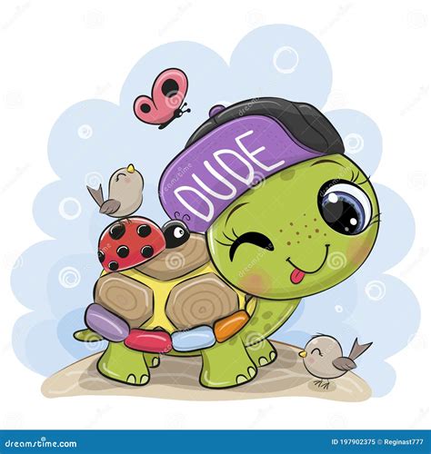 Turtle With Ladybug On The Meadow Stock Vector Illustration Of Green